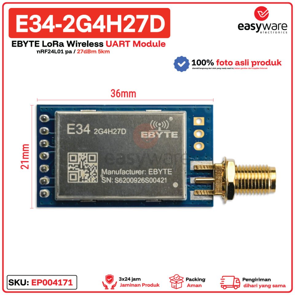 EBYTE E34-2G4H27D Modul Wireless 2.4GHz nRF24L01+ PA LNA 27dBm SPI 5km