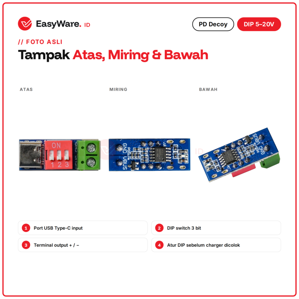 USB-C PD Decoy DIP Switch 5V-20V Output Terminal