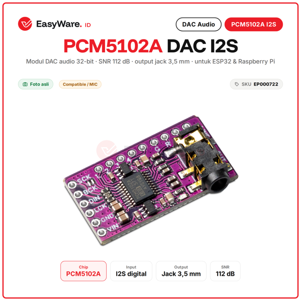 Modul DAC I2S PCM5102A 32 bit Audio Stereo Jack 3.5mm
