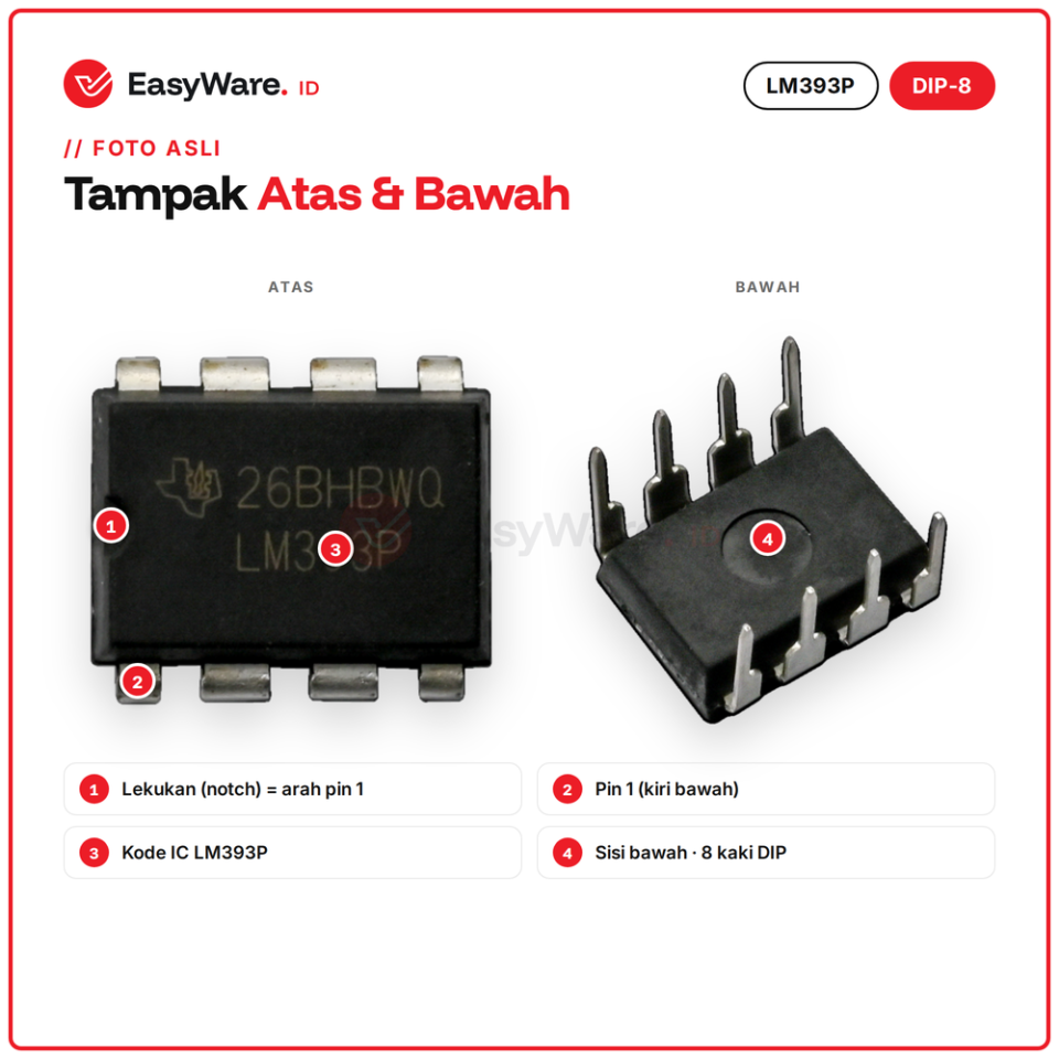 LM393P IC Komparator Ganda DIP-8 2–36V Open Collector