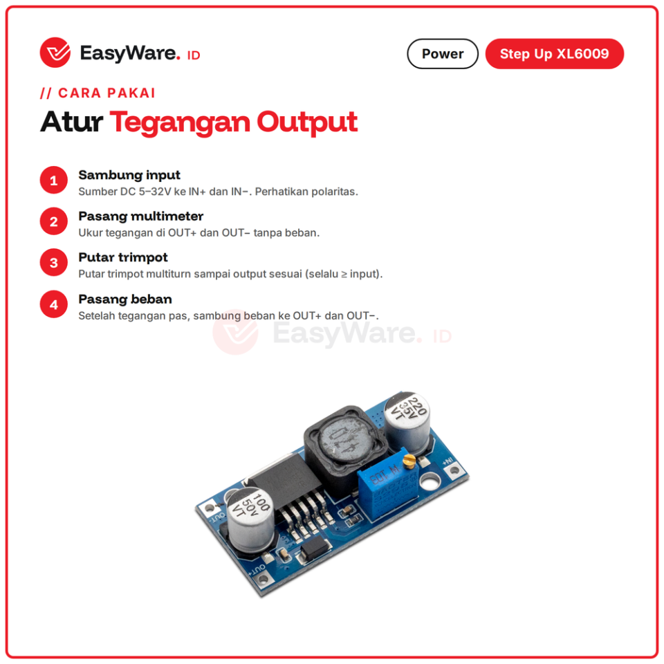 XL6009 Step Up DC-DC Boost Converter 5-32V ke 5-35V Adjustable Modul Penaik Tegangan 4A untuk Power Bank Aki Router