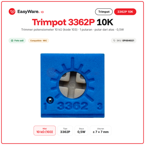Trimpot 3362P 10K 103 Trimmer Potensiometer Single Turn 10K Ohm Putar Atas untuk LM317 LCD Sensor