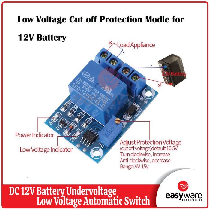 Modul Low Voltage Cut Off LVD 12V Relay Proteksi Baterai Aki