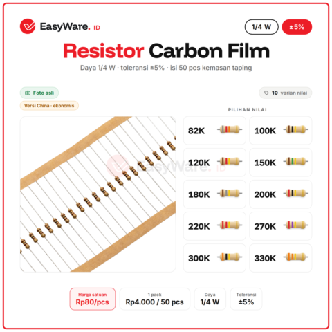 [50 PCS] Resistor Carbon Film 1/4W 5% 82K–330K