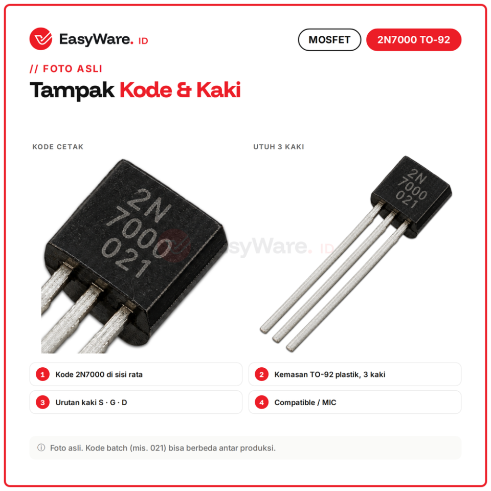 MOSFET 2N7000 N-Channel 60V 200mA TO-92 Transistor Saklar Level Shifter I2C Arduino ESP32