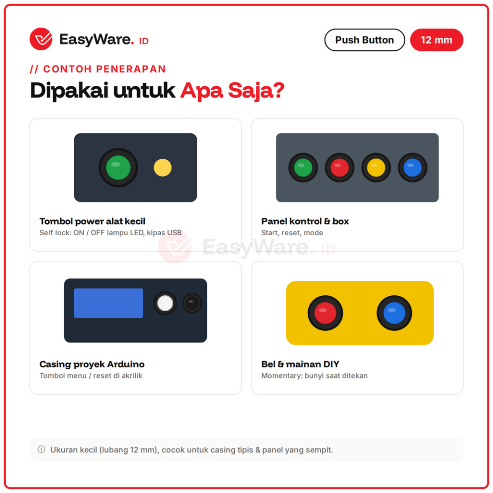 Push Button 12mm PBS-11A Self Lock PBS-11B Momentary 2 Pin Tombol Panel Merah Hijau Biru Kuning Putih Hitam 1A 250V (12 Pilihan)