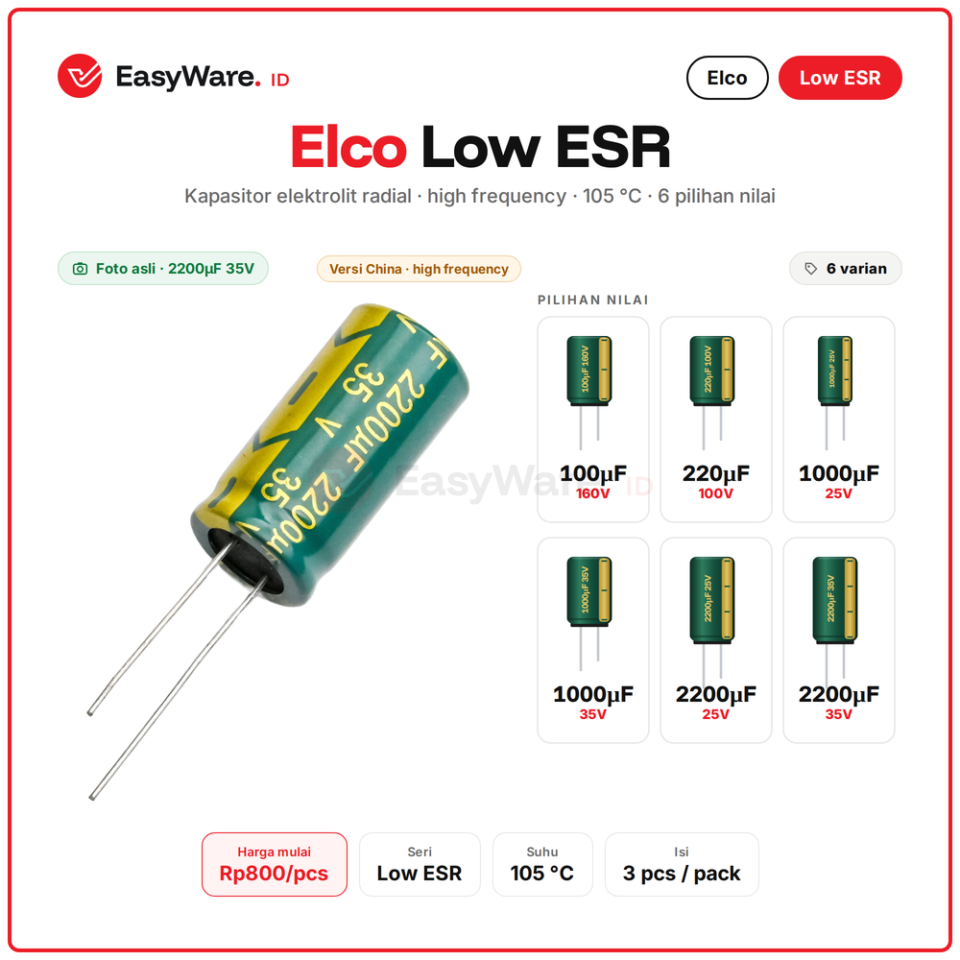 [3 PCS] Elco Low ESR High Frequency 105C Kapasitor 100uF 160V 220uF 100V 1000uF 2200uF 25V 35V Power Supply (6 Pilihan)
