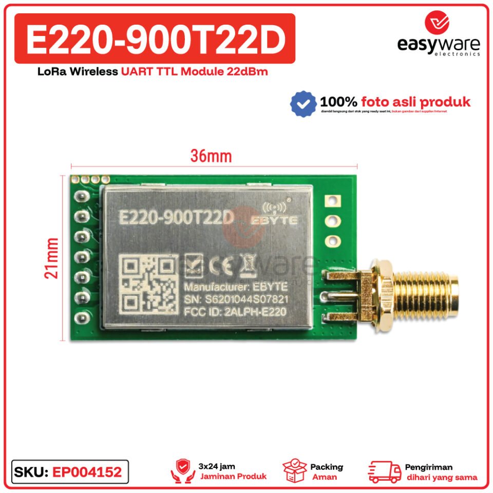 E220-900T22D Modul Wireless LoRa 868/915MHz 22dBm UART TTL