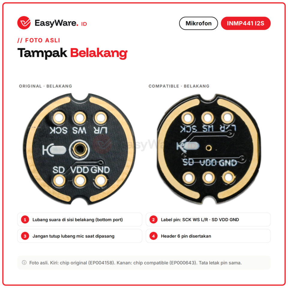 Modul Mikrofon I2S INMP441 MEMS Omnidirectional 24 bit Digital Microphone untuk ESP32 Voice Recognition (2 Pilihan)