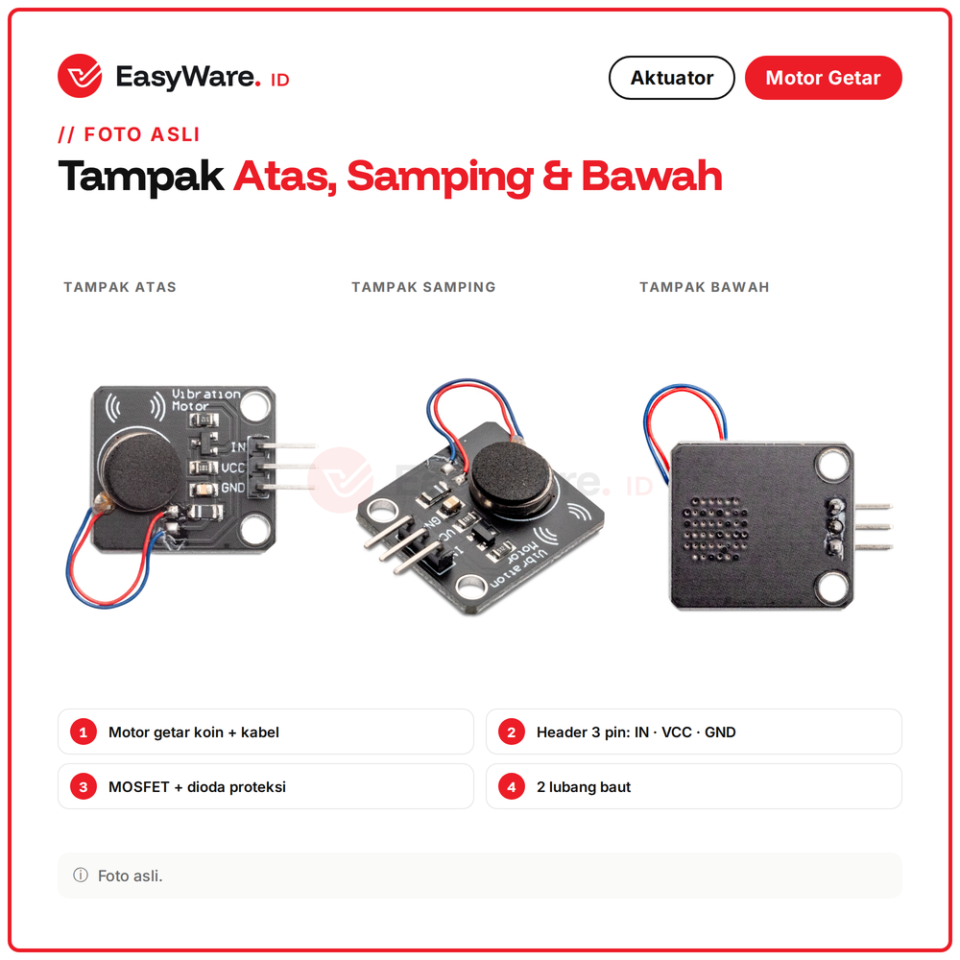 Modul Motor Getar Vibration Motor Module 3.3V 5V Kontrol PWM Driver MOSFET untuk Arduino ESP32 Notifikasi Haptic