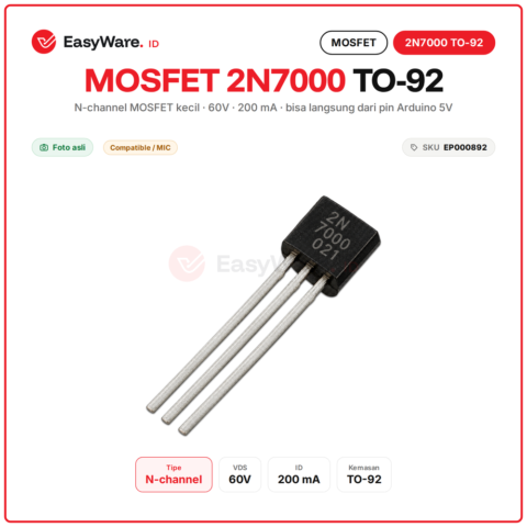 MOSFET 2N7000 N-Channel 60V 200mA TO-92 Transistor Saklar Level Shifter I2C Arduino ESP32