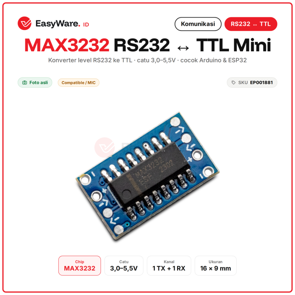 Modul Mini RS232 to TTL MAX3232 Konverter Level Serial DB9 3.3V 5V untuk Arduino ESP32 PLC CNC Timbangan