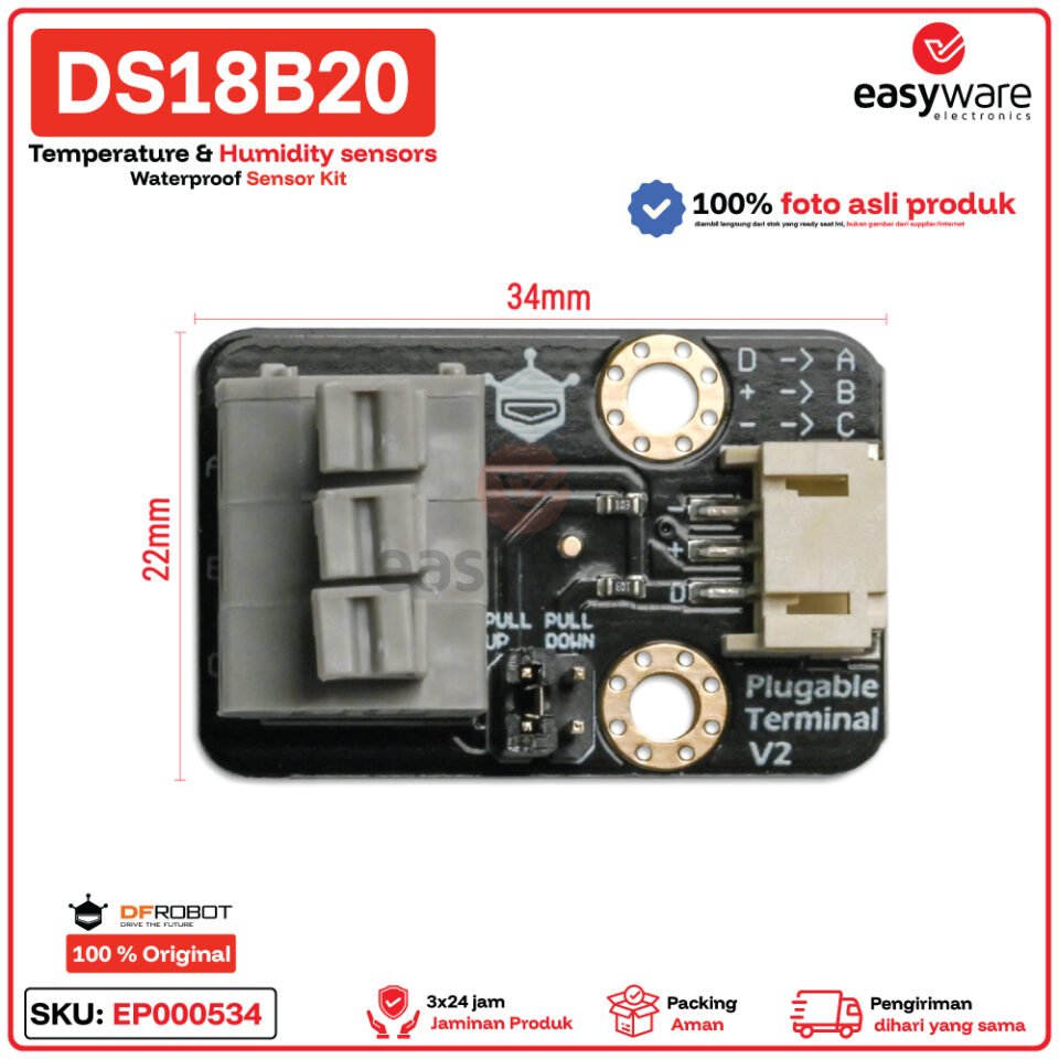 DS18B20 DFRobot Sensor Suhu Probe Waterproof + Modul Terminal