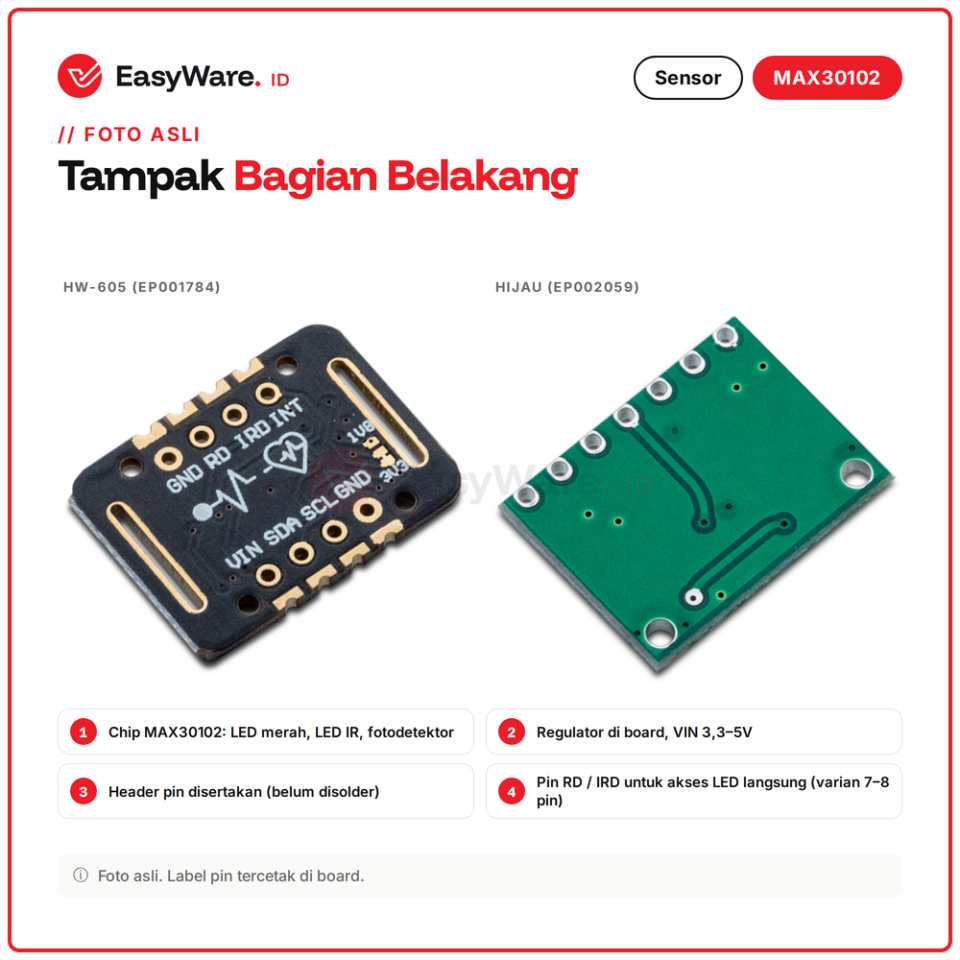 Modul Sensor MAX30102 Detak Jantung Heart Rate SpO2 Oximeter I2C HW-605 GY-30102 Arduino ESP32 (3 Pilihan)