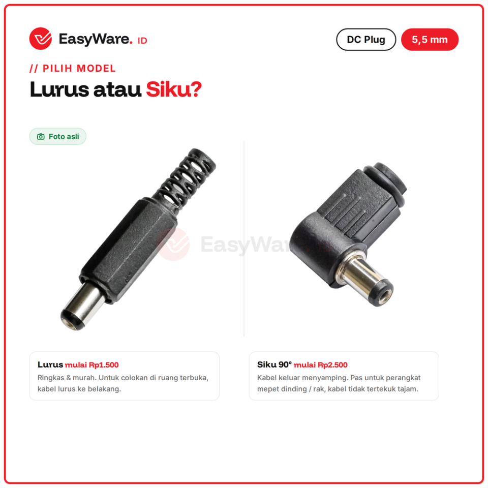DC Plug Male 5.5x2.1mm 5.5x2.5mm Jack DC Solder Lurus dan Siku 90 Derajat Colokan Adaptor Power Konektor (4 Pilihan)