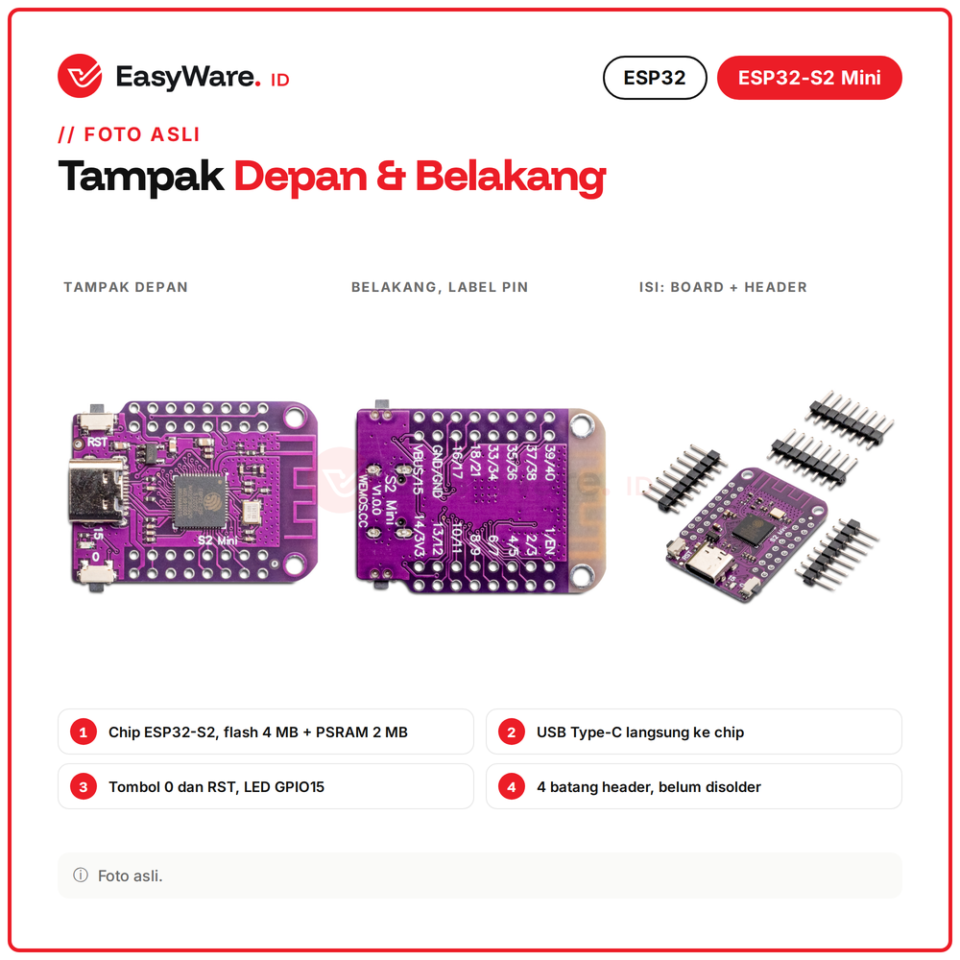 Board ESP32-S2 Mini WiFi 4MB Flash 2MB PSRAM USB Type-C Native IoT Pengganti D1 Mini