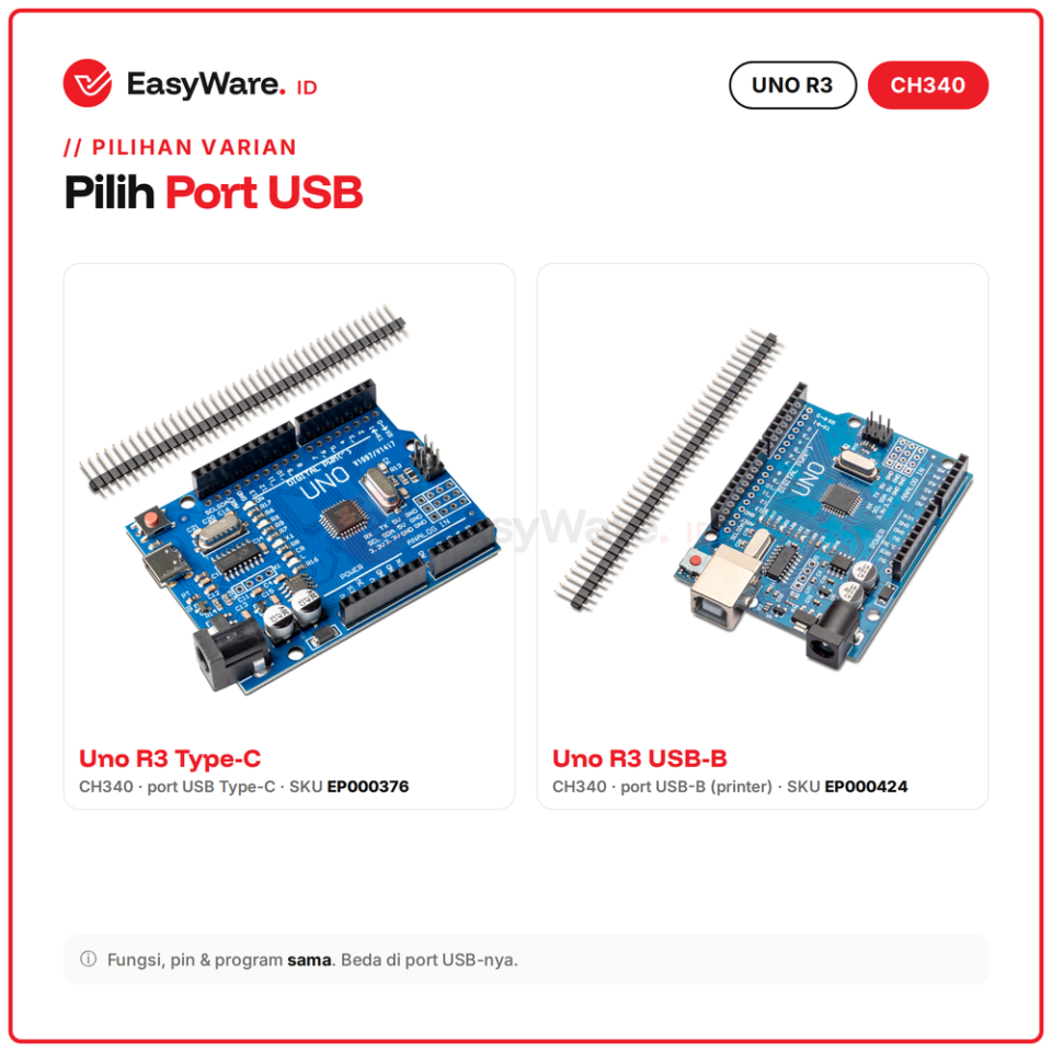 Arduino Uno R3 Compatible CH340 Type-C / USB-B (2 Pilihan)