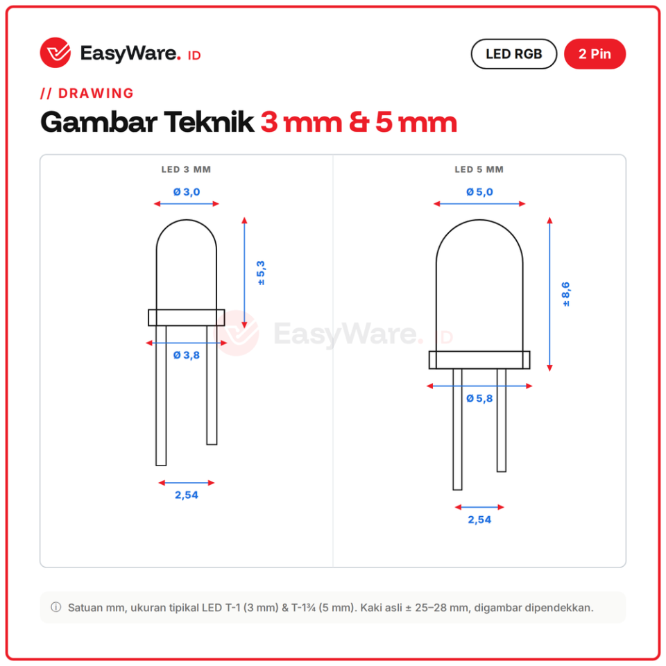 [10 PCS] LED RGB 2 Pin Ganti Warna Otomatis 3mm 5mm Slow Fast (5 Pilihan)