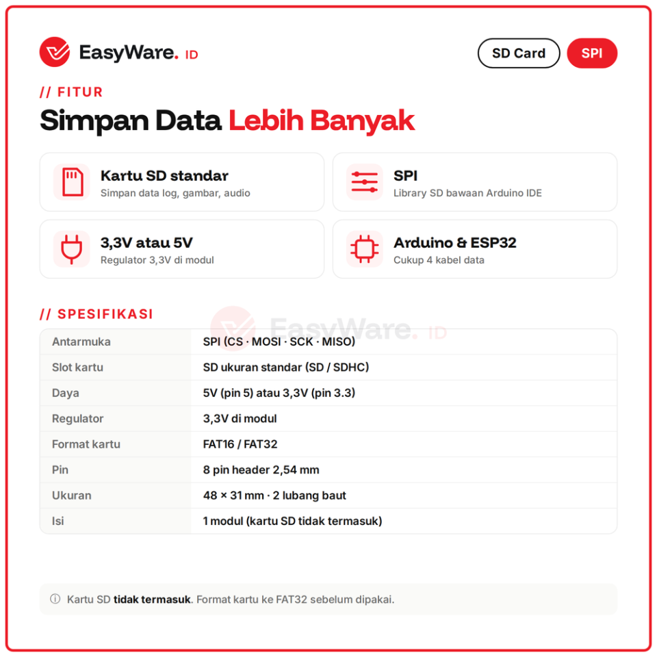 Modul SD Card SPI Reader Kartu SD untuk Arduino & ESP32