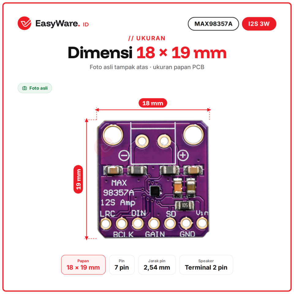 Amplifier I2S MAX98357A 3W Mono untuk ESP32