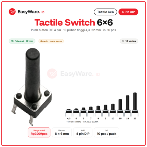 [10 PCS] Tactile Switch 6x6 DIP 4 Pin Tinggi 4,3–22 mm