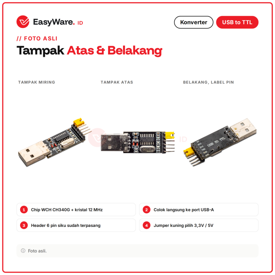 Modul USB to TTL CH340G Serial UART Converter 3.3V 5V USB-A untuk Arduino Pro Mini ESP8266 Debug Serial