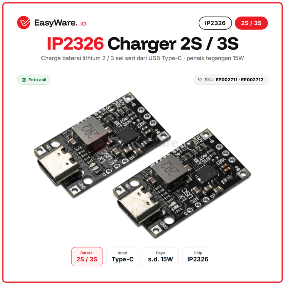 Charger IP2326 2S / 3S USB-C Boost 15W (2 Pilihan)