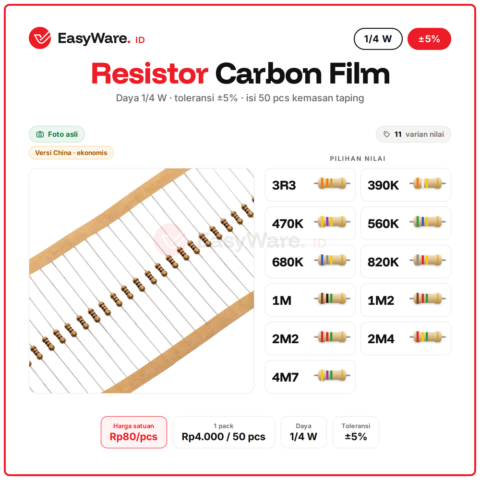 [50 PCS] Resistor Carbon Film 1/4W 5% 390K–4M7 & 3R3
