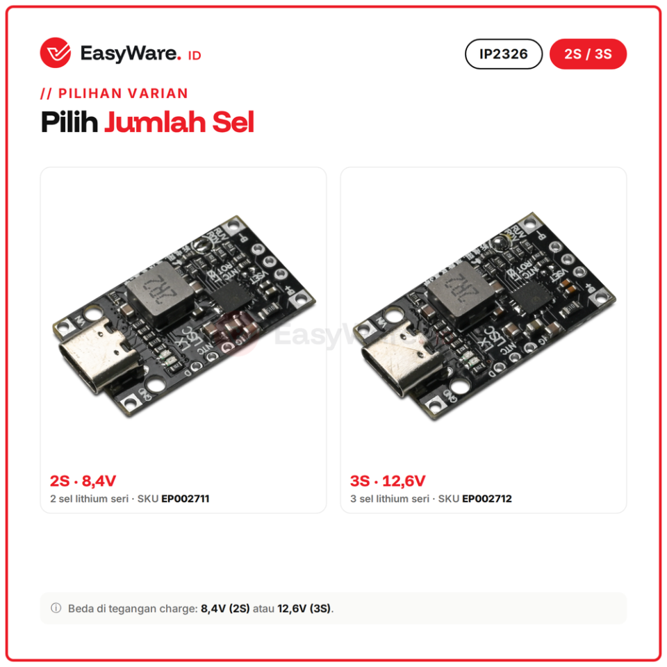 Charger IP2326 2S / 3S USB-C Boost 15W (2 Pilihan)