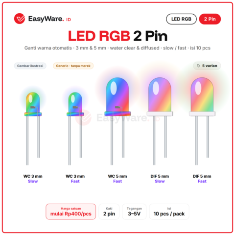 [10 PCS] LED RGB 2 Pin Ganti Warna Otomatis 3mm 5mm Slow Fast