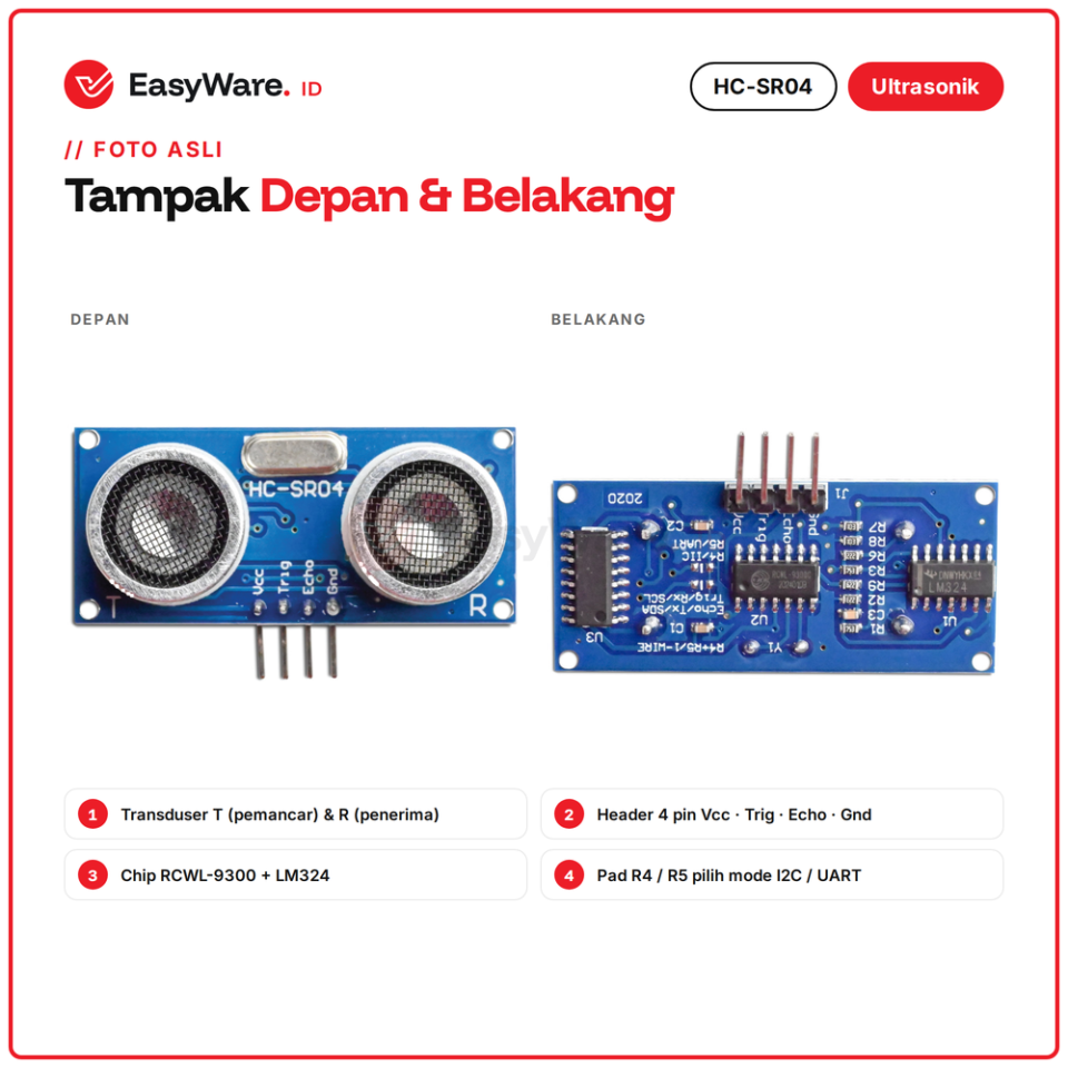 Sensor Ultrasonik HC-SR04 Versi Baru 3-5.5V Sensor Jarak 2-450cm Ultrasonic untuk Arduino ESP32 Robot Parkir Level Air