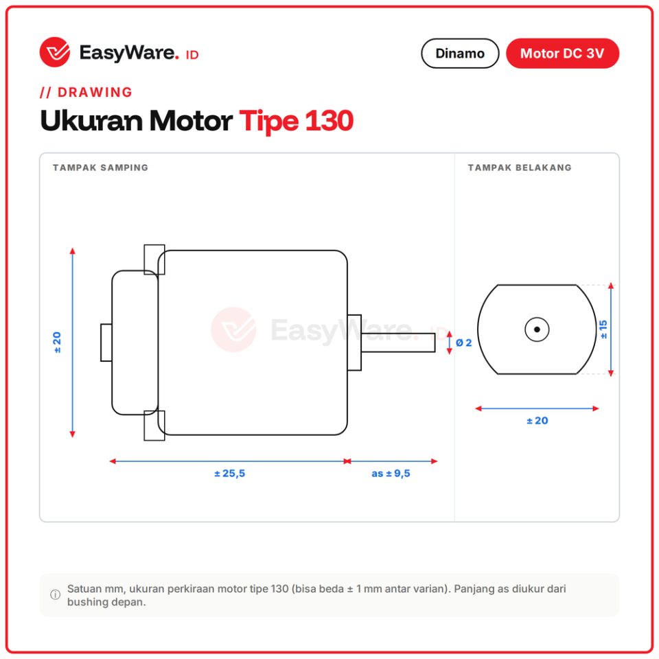 Dinamo 3V DC Motor Dynamo Toys Tipe 130 19000 30000 RPM Mainan Mobil Kipas Robot Arduino Putih Hitam Merah (3 Pilihan)