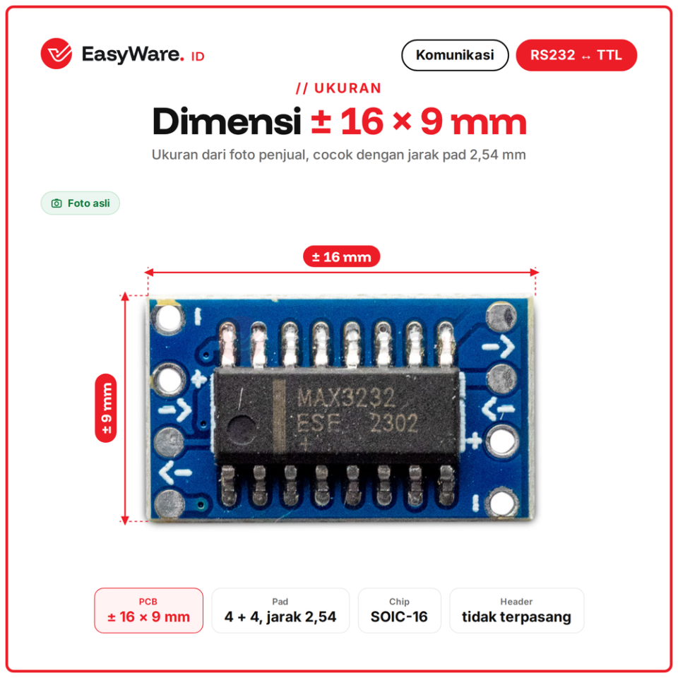 Modul Mini RS232 to TTL MAX3232 Konverter Level Serial DB9 3.3V 5V untuk Arduino ESP32 PLC CNC Timbangan