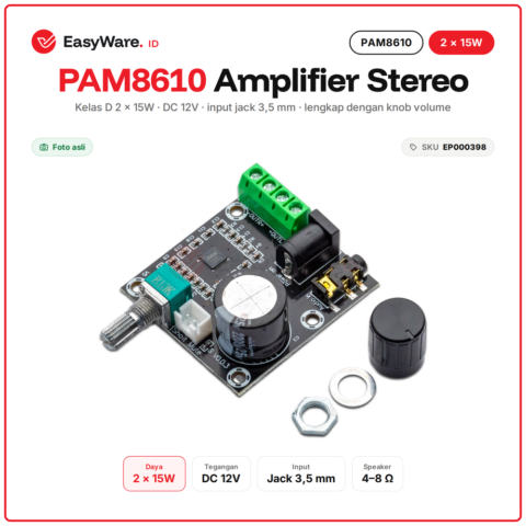 PAM8610 Modul Amplifier Stereo Class D 2x15W 12V dengan Potensio