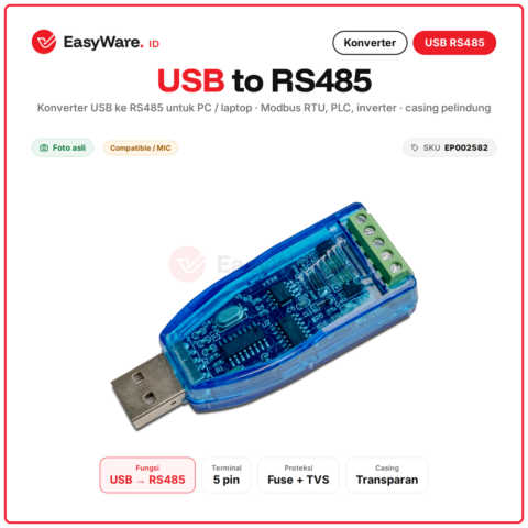 Konverter USB to RS485 Adapter Serial Modbus RTU Terminal 5 Pin A B GND 5V Casing Biru PLC