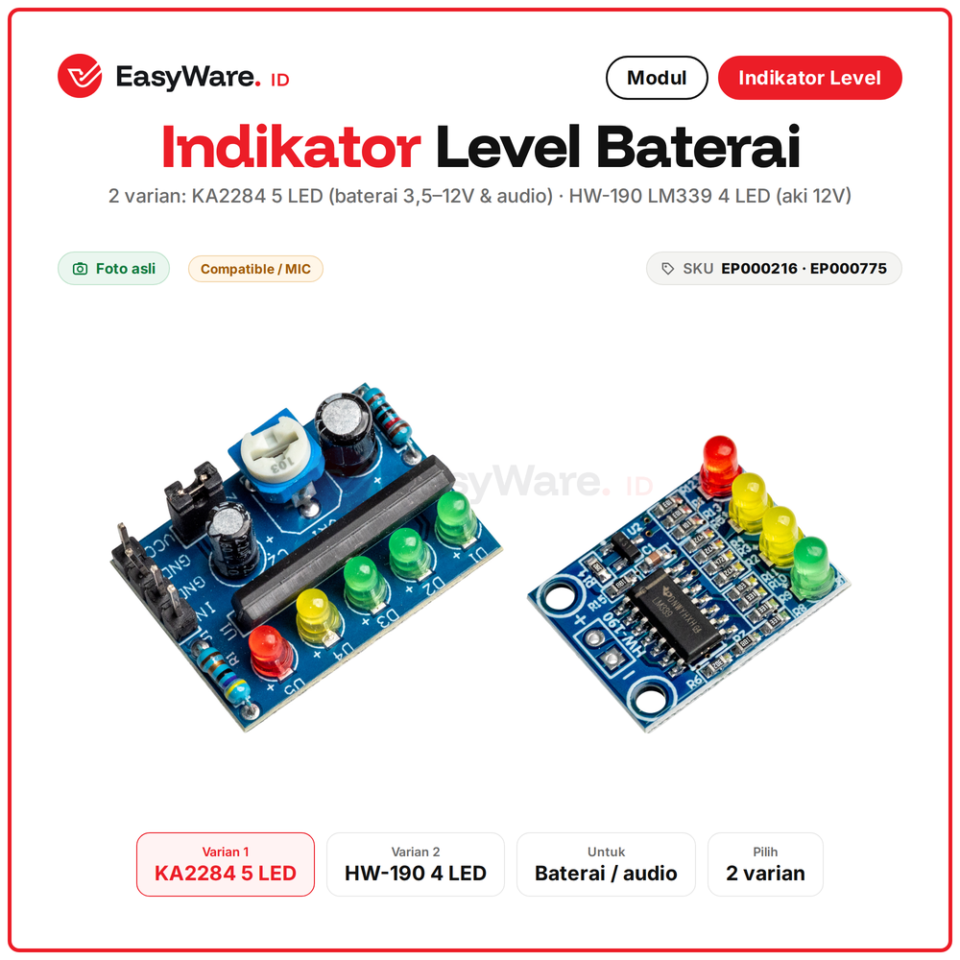 Modul Indikator Level Baterai Aki KA2284 5 LED HW-190 LM339 4 LED 12V Battery Level Indicator (2 Pilihan)