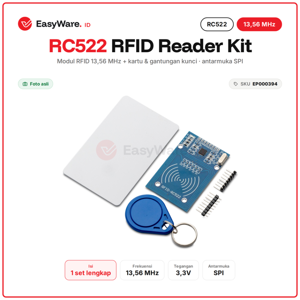 RFID RC522 13.56MHz Modul Read & Write + Kartu + Keyfob