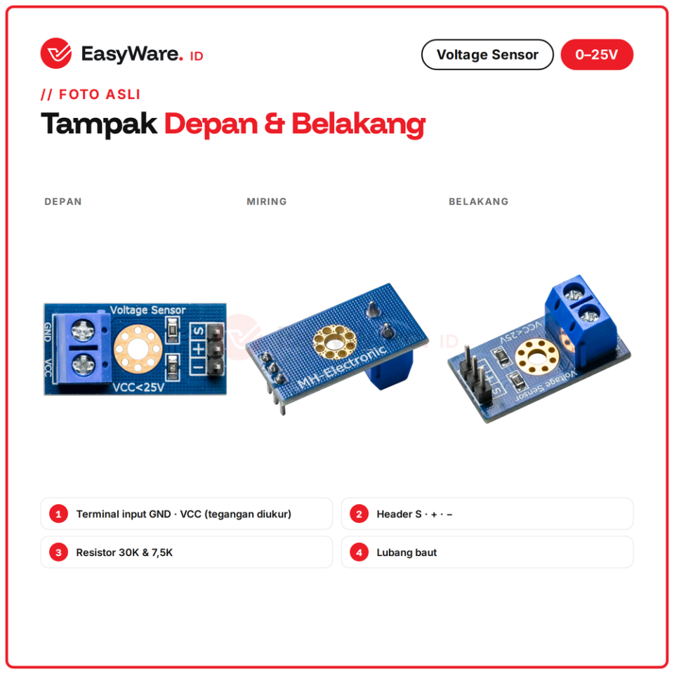 Voltage Sensor Module Sensor Tegangan 0-25V