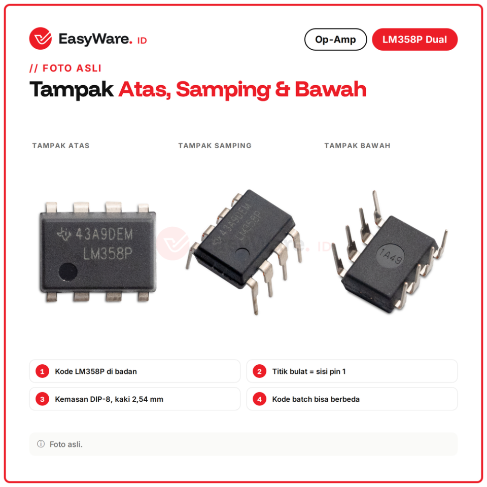 IC LM358P LM358 Dual Operational Amplifier DIP-8 Catu Tunggal 3-30V untuk Penguat Sensor Komparator Arduino Original
