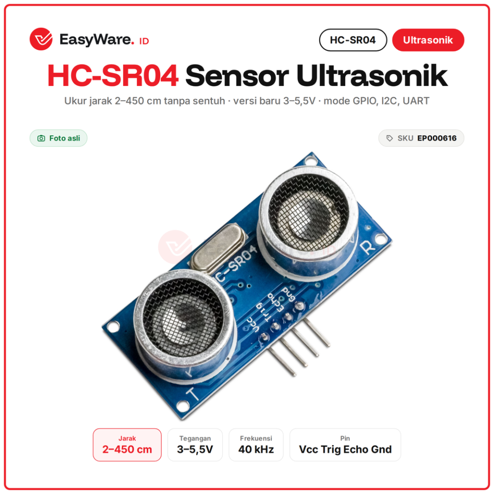 Sensor Ultrasonik HC-SR04 Versi Baru 3-5.5V Sensor Jarak 2-450cm Ultrasonic untuk Arduino ESP32 Robot Parkir Level Air