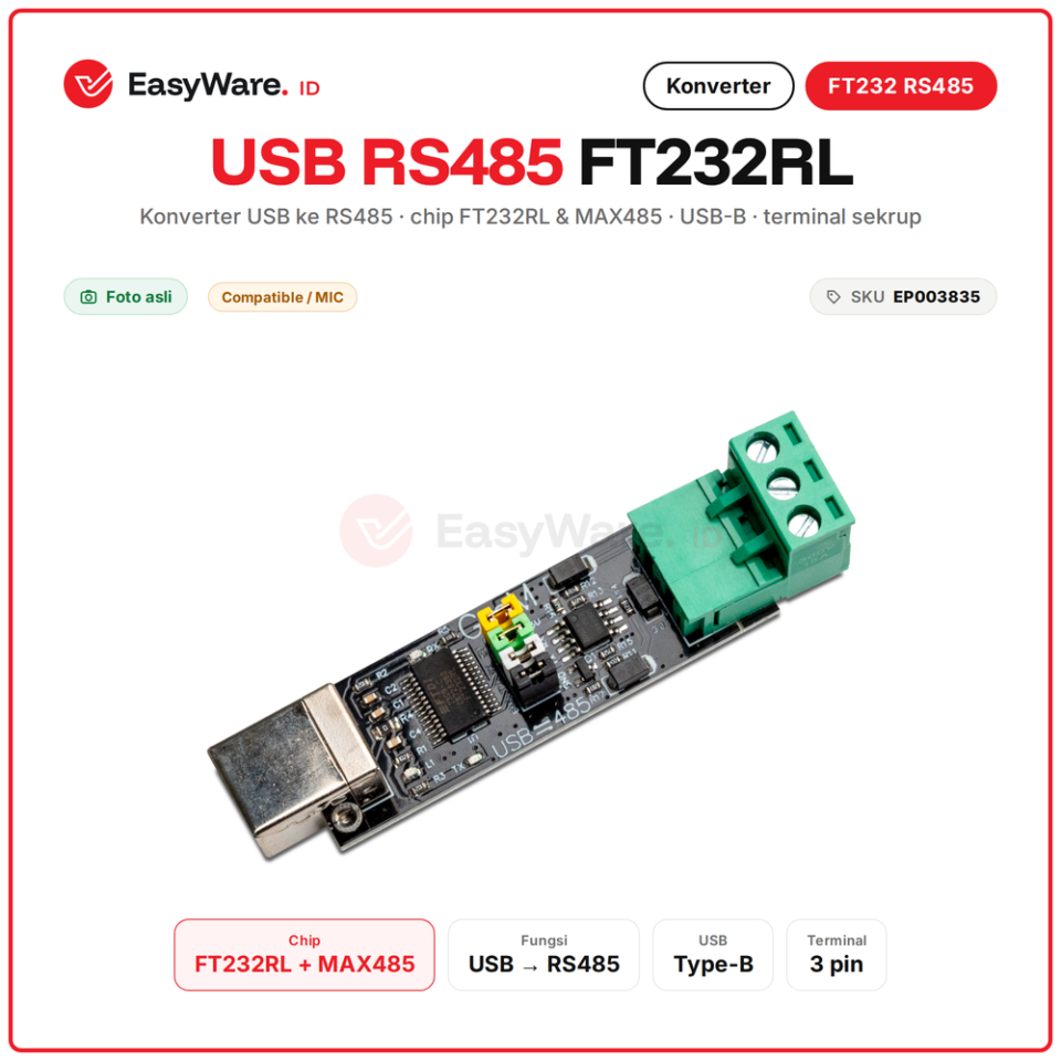 Konverter USB to RS485 FT232RL MAX485 USB-B Adapter Serial Modbus RTU PLC Industrial