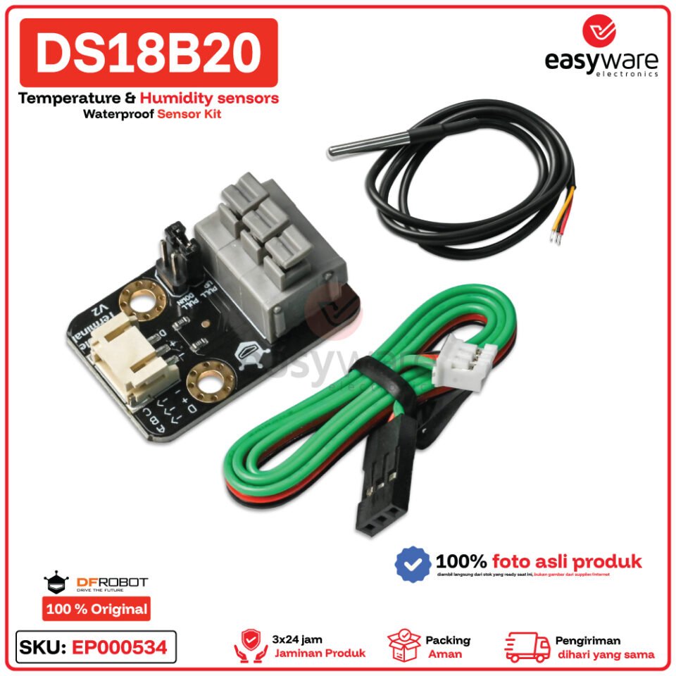DS18B20 DFRobot Sensor Suhu Probe Waterproof + Modul Terminal