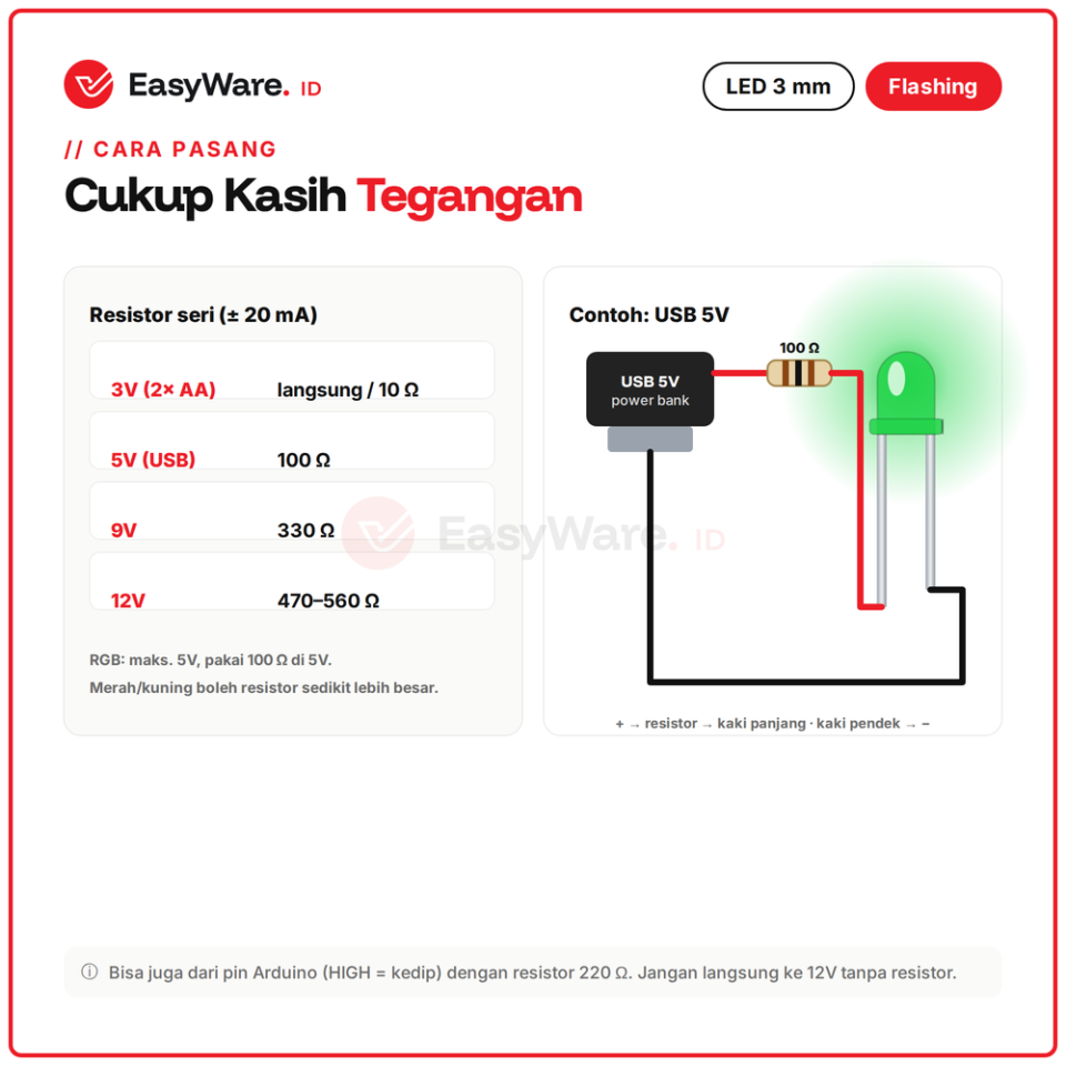 [10 PCS] LED 3mm Flashing Blink Kedip Otomatis Clear Diffused Merah Hijau Biru Kuning Putih RGB Slow Fast (11 Pilihan)