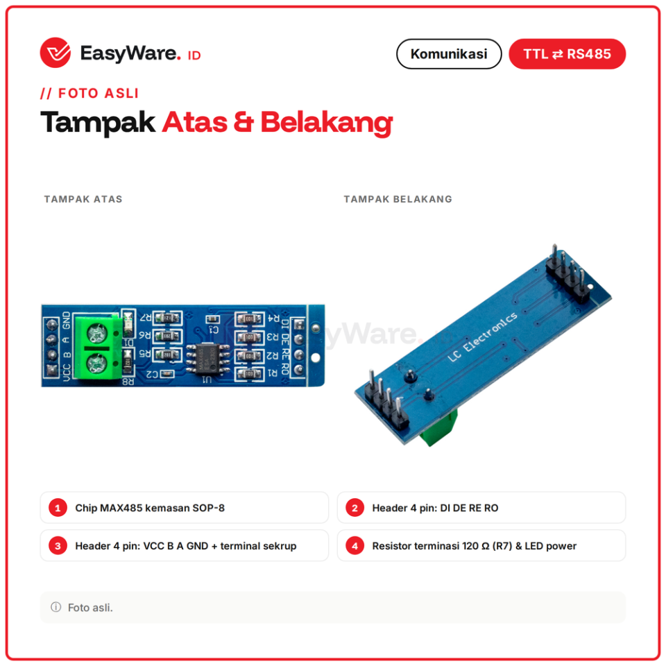 Modul MAX485 TTL to RS485 Converter Half Duplex 5V untuk Arduino ESP32 Modbus RTU Komunikasi Jarak Jauh