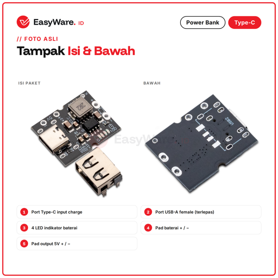 Modul Power Bank Type-C 18650 Output 5V USB
