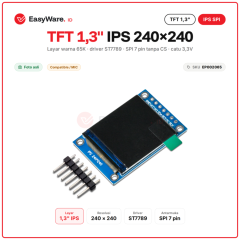 LCD TFT IPS 1.3 inch 240x240 ST7789 SPI 7 Pin Display Warna 65K Layar ESP32 Arduino