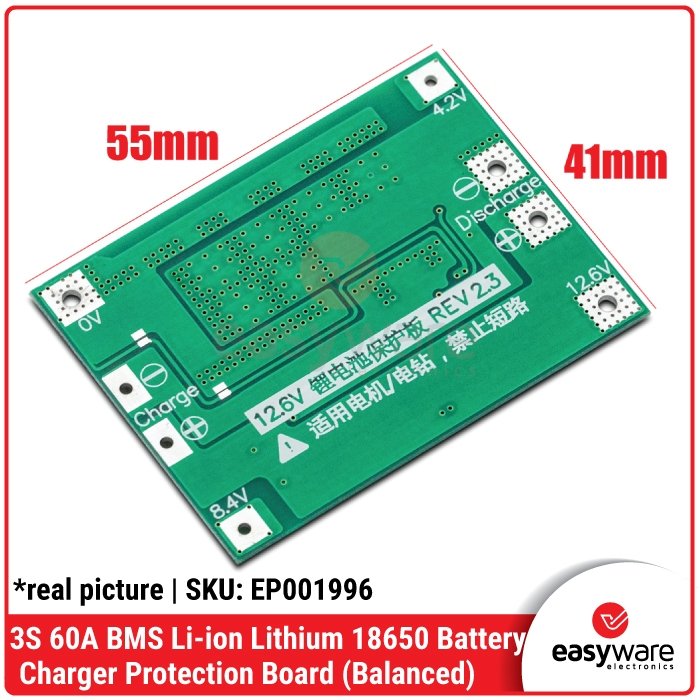 3S 60A BMS Li-ion Lithium 18650 Battery Charger Protection Board Balanced