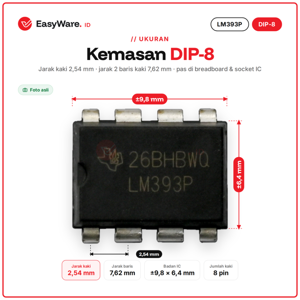 LM393P IC Komparator Ganda DIP-8 2–36V Open Collector