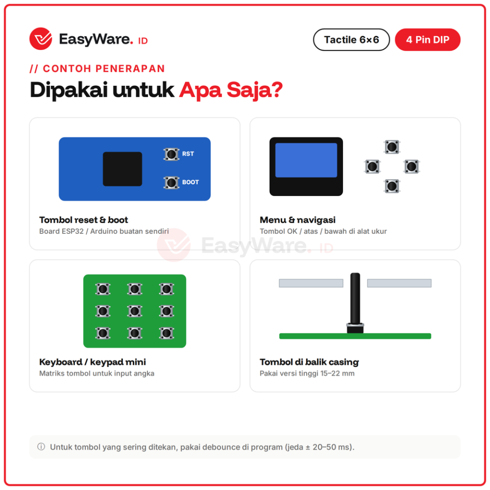 [10 PCS] Tactile Switch 6x6 DIP 4 Pin Tinggi 4,3–22 mm (10 Pilihan)