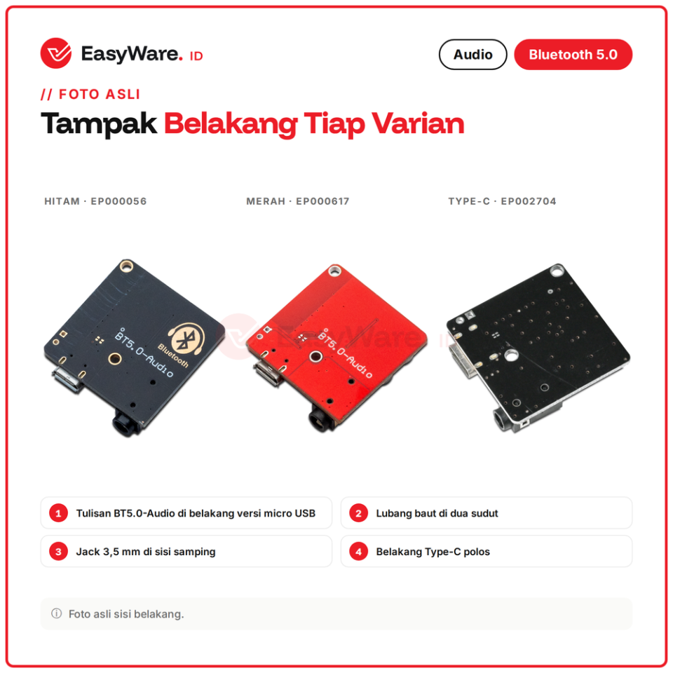 Modul Bluetooth 5.0 Audio Receiver Stereo Jack 3.5mm Micro USB Type-C Speaker Mobil AUX DIY (3 Pilihan)